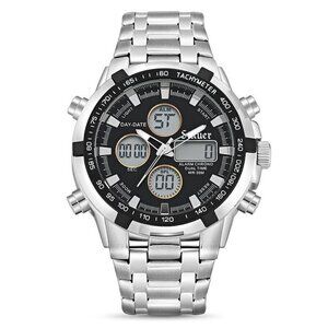 STAUER Model 48370 Men's  Adventurer Chronograph Watch Silver Tone NEW NIB